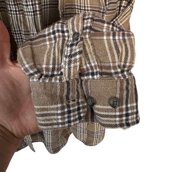 Vintage Faded Glory Flannel Shirt Mens L Brown Plaid High Low Hem Y2K Grunge - Picture 3 of 11